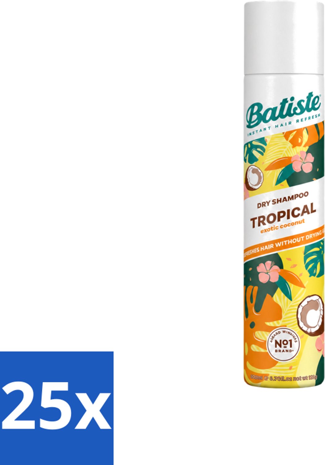25 x Batiste - Tropical - Droogshampoo - Tropische Geur - Verfrist en Stylet - 200ml - Voordeelverpakking - 25 stuks