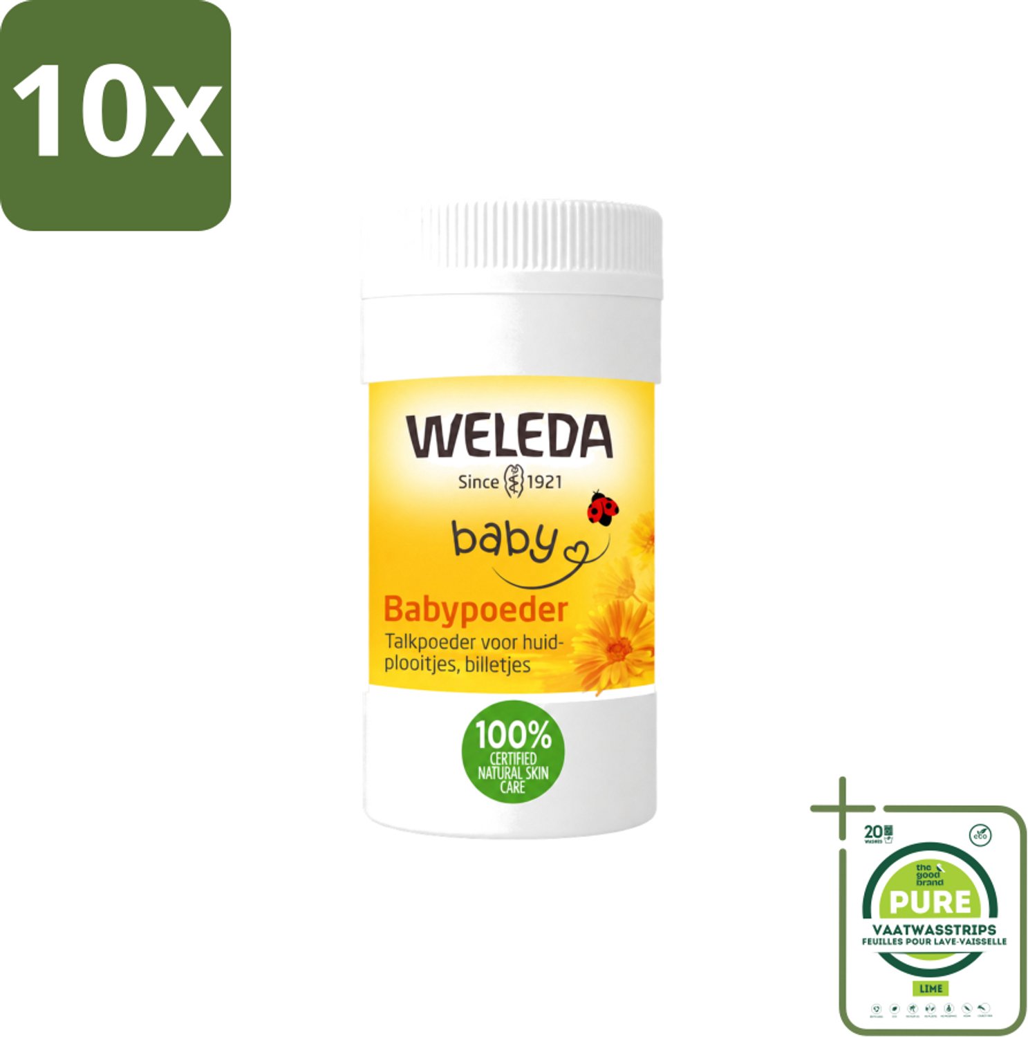 10 x WELEDA - Babypoeder - Baby & Kind Calendula - 20 g - Grootverpakking - Vaatwasstrips - Babyhuid Verzorging - Poeder Voor Babyhuid - Natuurlijke Babyhuid Verzorging - Calendula Poeder - Arnica Extract