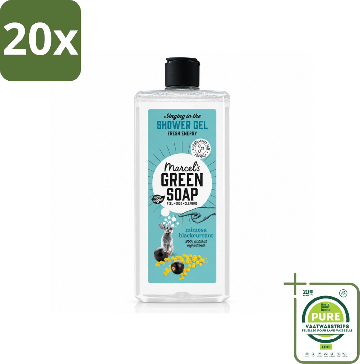 20 x Marcel's Green Soap - Douchegel - Mimosa & Zwarte Bes - Verzorgend & zacht - 300 ml - Grootverpakking - Vaatwasstrips - Douchegel - Natuurlijke Douchegel - Ecologische Douchegel - Vegan Douchegel - Mimosa Douchegel