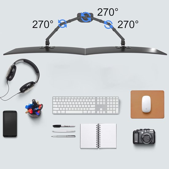 Verstelbare Dubbele Monitorsteun voor 13-27 Inch LED LCD Schermen, 360° Rotatie, VESA 75/100mm tot 10kg, Ideaal voor Thuiswerk en Kantoorgebruik — afbeelding 4