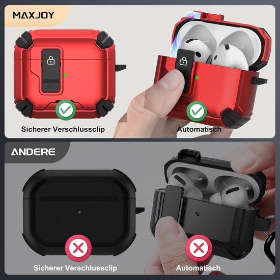 Hoesje voor AirPods 4 2024, AirPods 4e generatie hoes met automatisch slot, compatibel met MagSafe-functie Gen 4-beugel, beschermhoes compatibel met Apple AirPods 4e generatie, rood — afbeelding 4