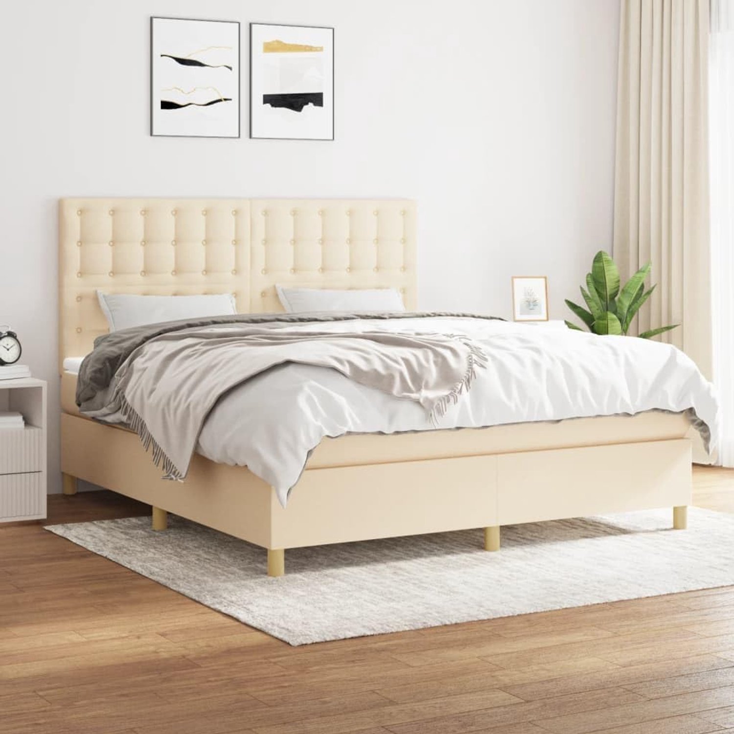 Ademende stof verstelbaar hoofdbord pocketvering boxspring crème 160x200 cm