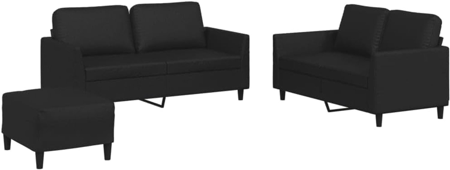 3-delige bankset met kussen, zwart kunstleer, woonkamerbank, slaapkamerbank, werkkamer, kantoorbank voor woonkamer, slaapkamer, kantoor, lounge