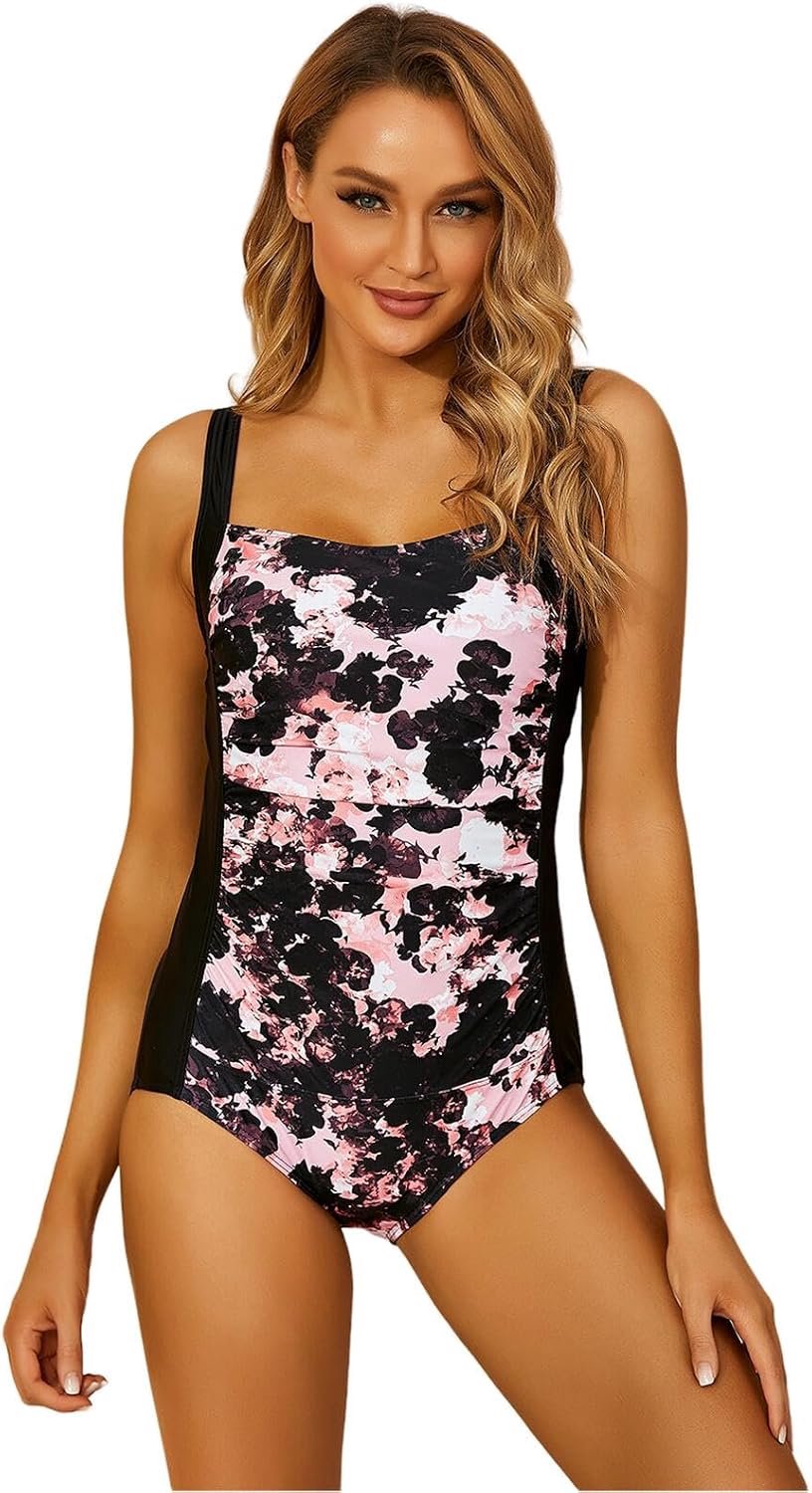 Swimsuit Floral Print One Piece Bathing Suit Adjustable Straps Beach Swimsuit