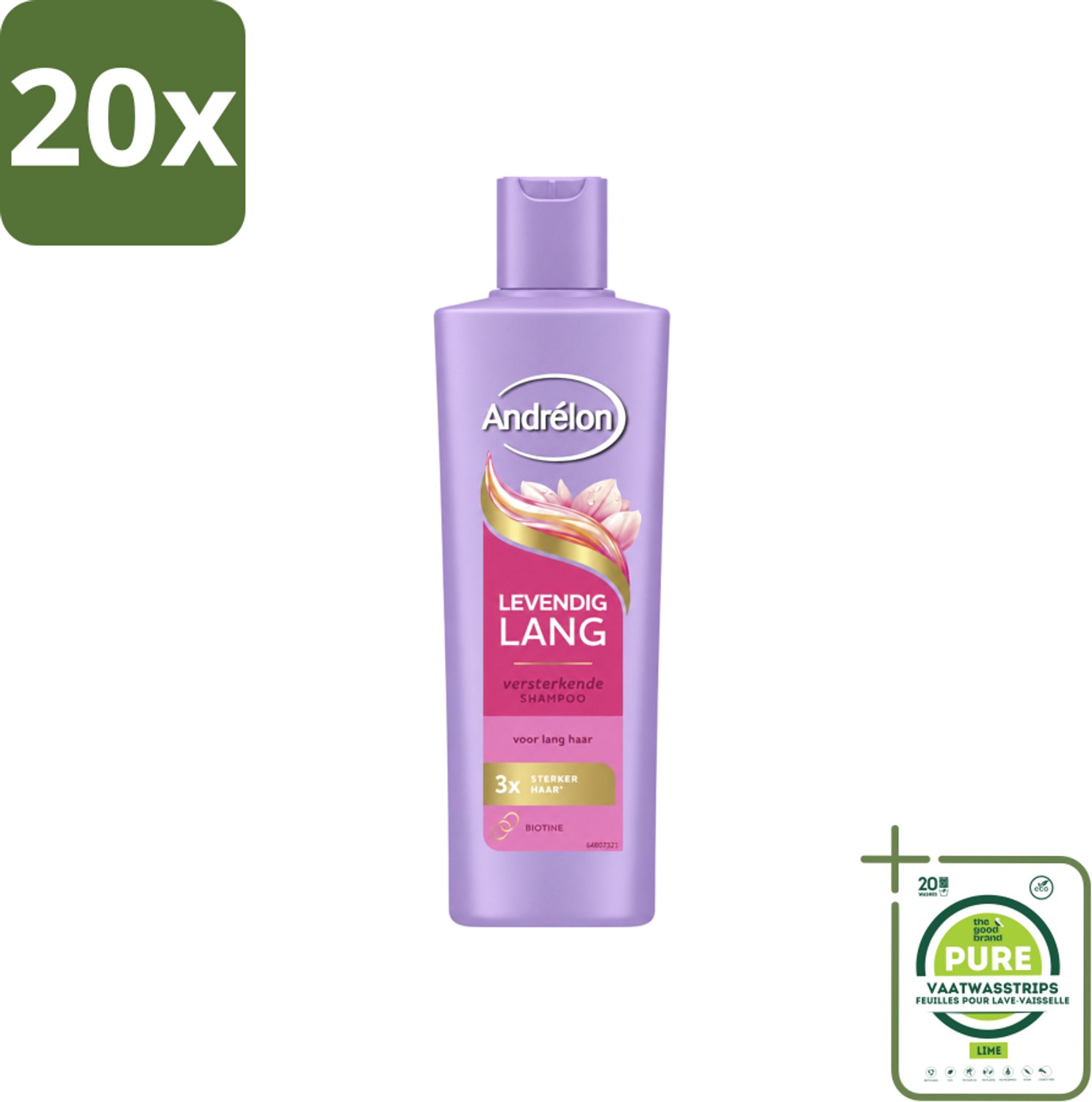 20 x Andrélon – Shampoo – Levendig Lang – 250 ml - Grootverpakking - Vaatwasstrips - Lang Haar Verzorging - Haar Versterken - Biotine Shampoo - Haarbreuk Voorkomen - Gespleten Punten