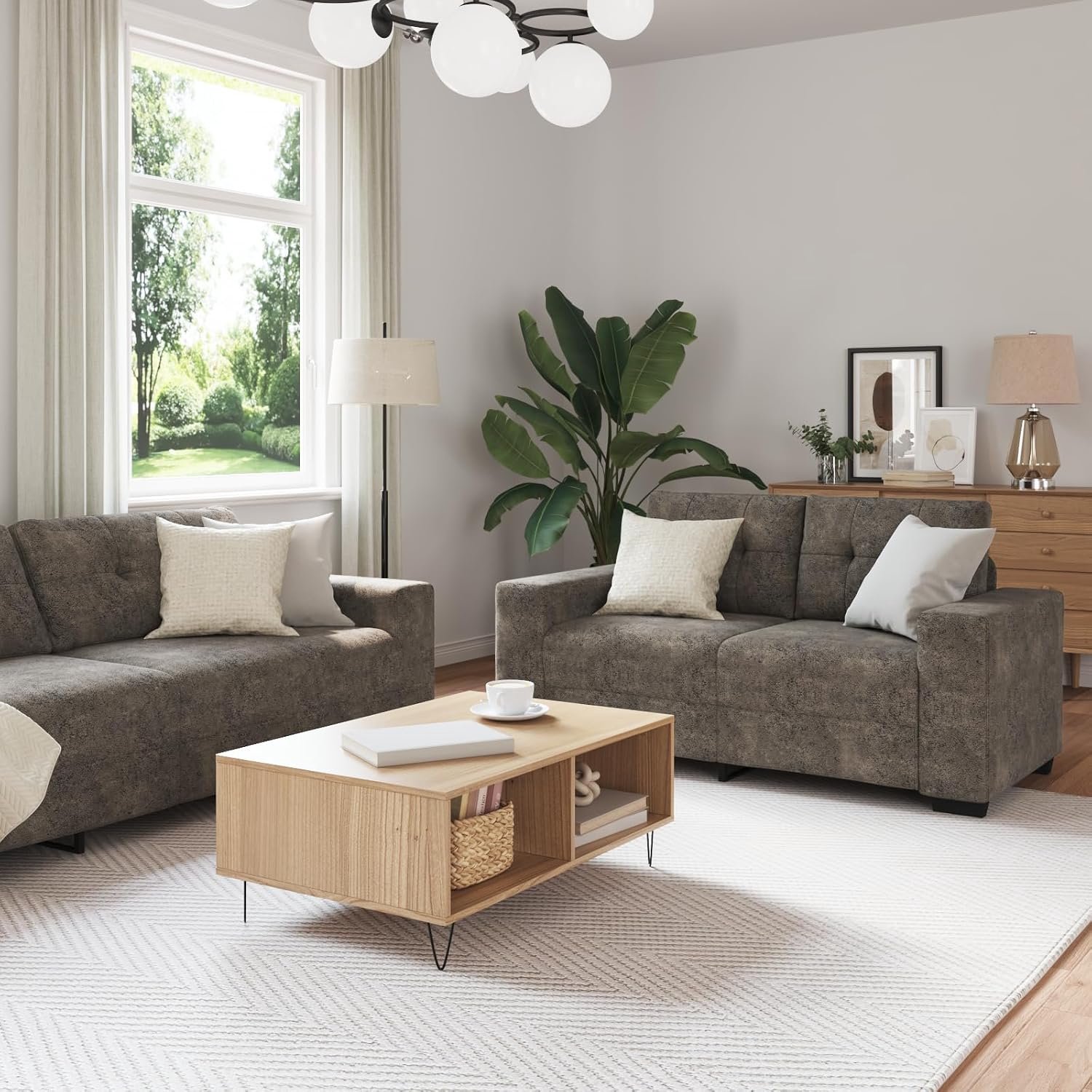 2-delige bankset met kussen, donkergrijs kunstleer, elegante woonkamer set met comfortabele zitmogelijkheden en robuuste polyester bekleding, modern design voor gezellig