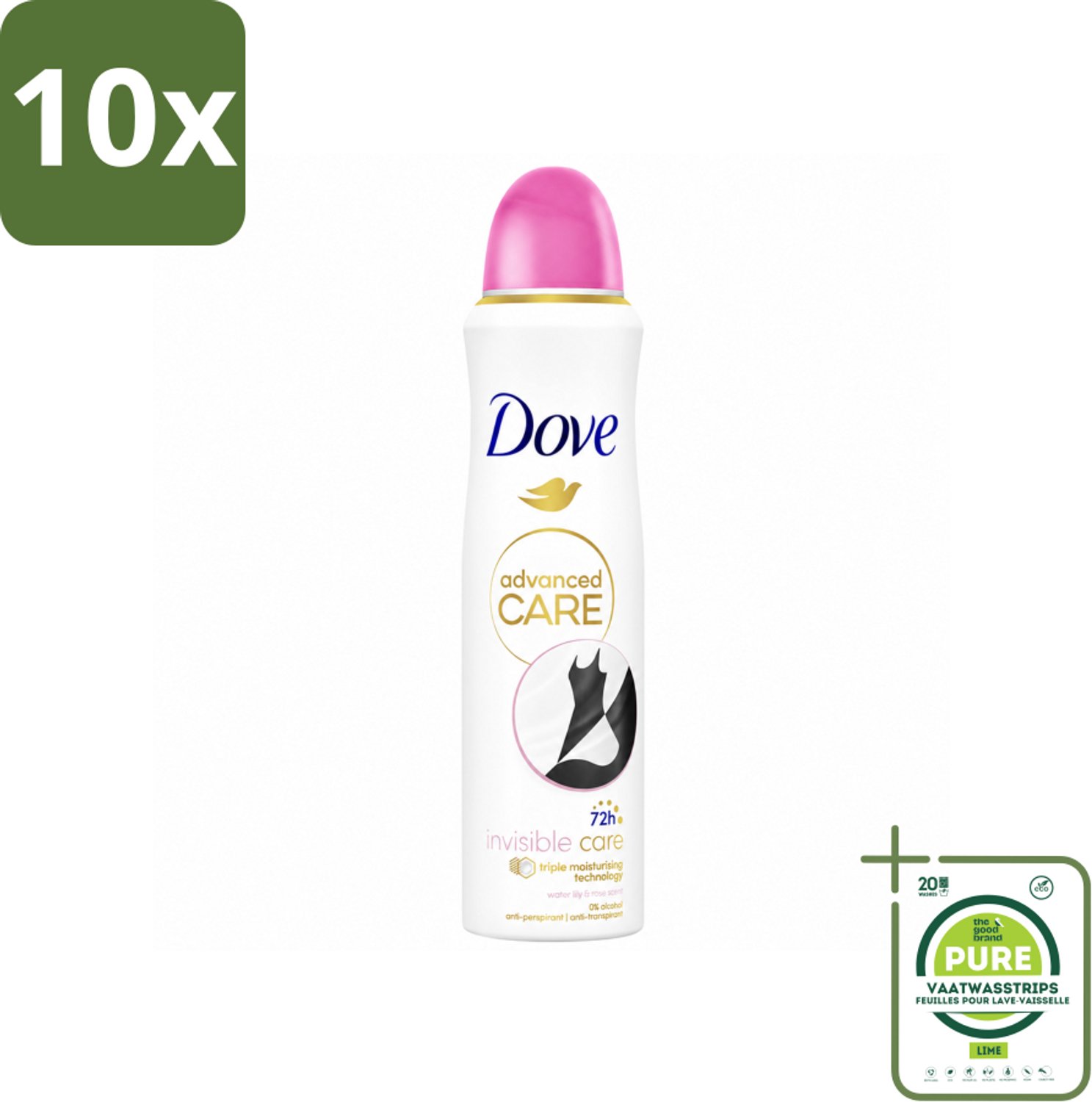 10 x Dove – Deodorant Spray – Invisible Care – 150 ml - Grootverpakking - Vaatwasstrips - Anti-transpirant - Deodorant Spray - Zweetbehandeling - Frisheid - Huidbescherming
