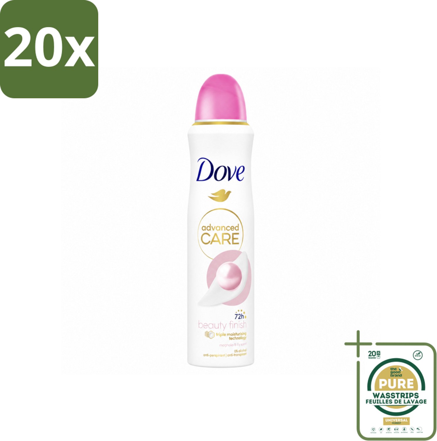 20 x Dove – Deodorant Spray – Beauty Finish – 150 ml - Wasstrips - Anti-perspirant Spray - Huidverzorging - Beauty Finish - Deodorant Spray - Stralende Huid