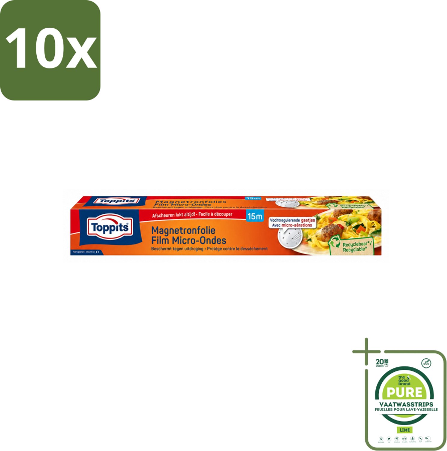 10 x Toppits – Magnetronfolie – 15 m - Grootverpakking - Vaatwasstrips - Microgolffolie - Vochtregulerende Gaatjes - Uitdroging Voorkomen - Condensvorming Verminderen - Zelfklevend