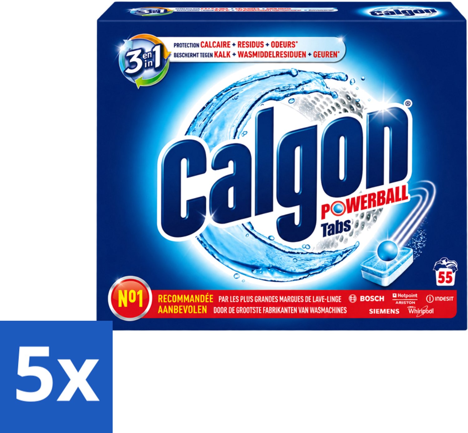 5 x Calgon - Wasmachinereiniger - Tegen Kalkaanslag / Wasmiddelresten / Geuren - 55 Tabletten - Voordeelverpakking - 5 stuks