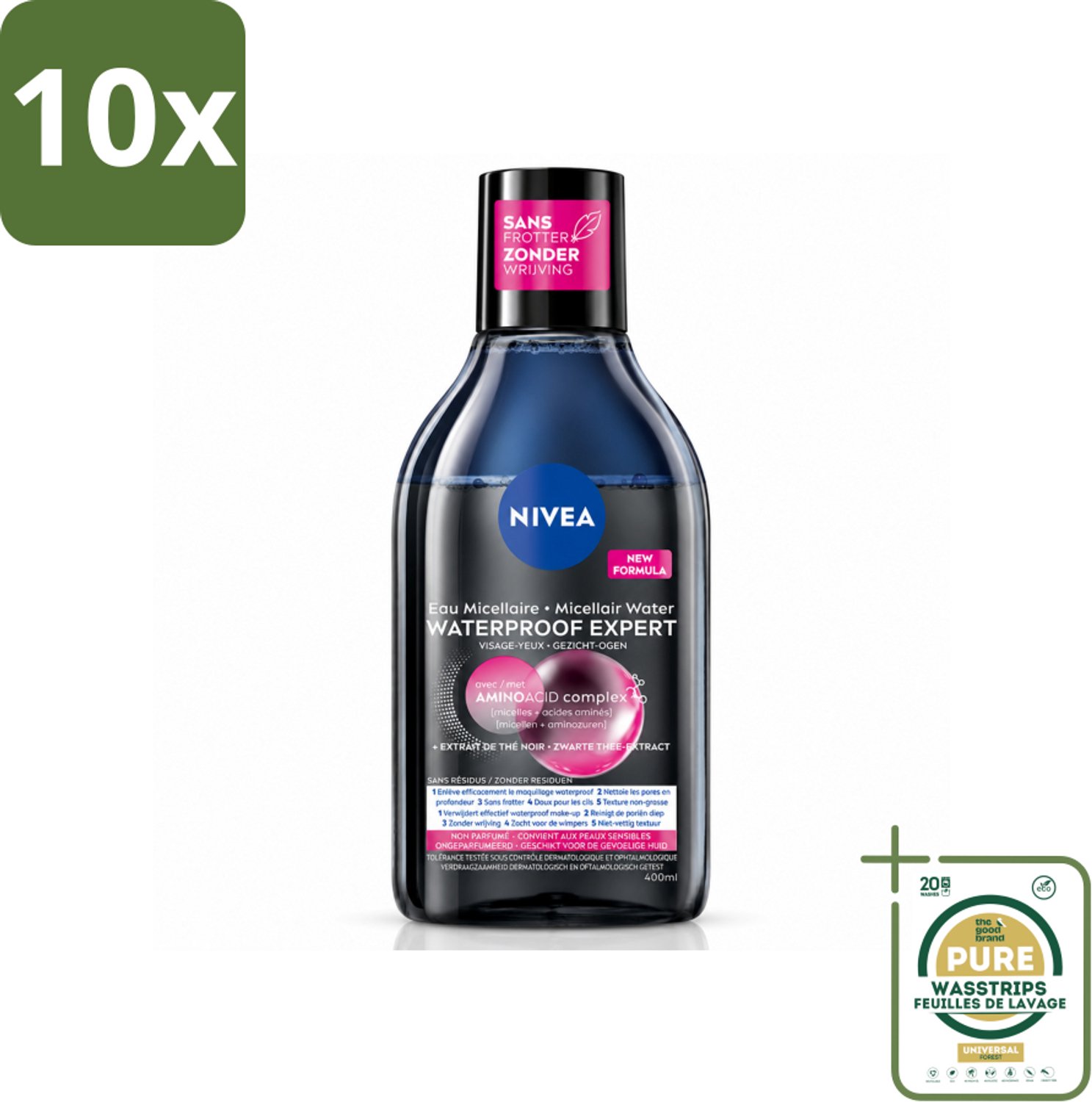 10 x NIVEA – Micellair Reinigingswater – Waterproof Expert – 400 ml - Wasstrips - Make-up Verwijderen - Gezicht Reinigen - Micellair Water - Huid Reinigen - Waterproof Make-up Verwijderen