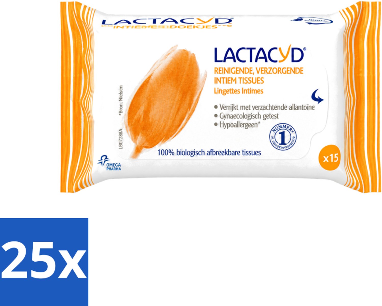 25 x Lactacyd Classic - Intieme Doekjes - Reinigend - Biologisch Afbreekbaar - 15 Doekjes - Voordeelverpakking - 25 stuks