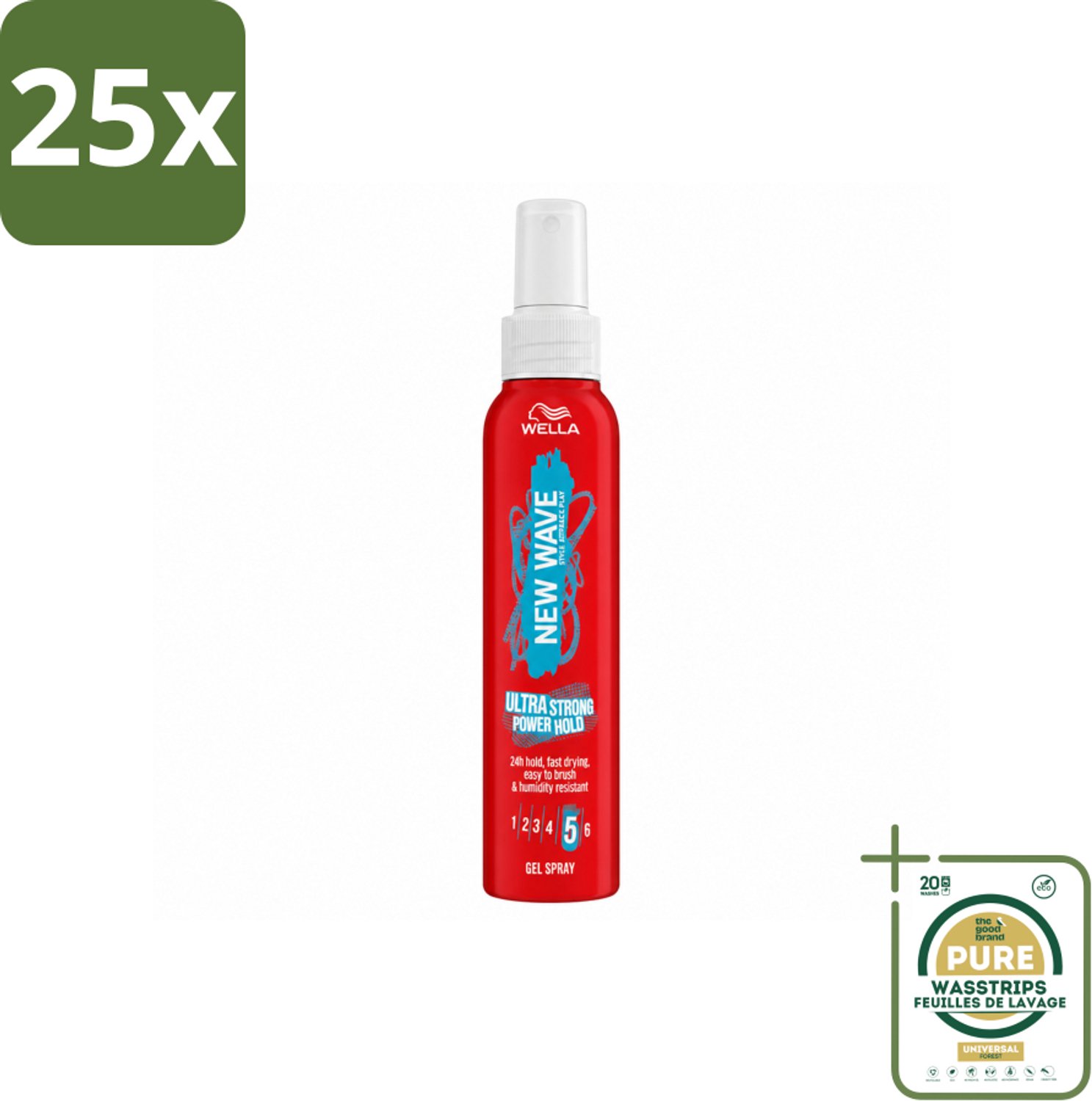 25 x Wella – New Wave Power Hold – Gelspray – 150 ml - Wasstrips - Haarspray - Krachtige Houding - Styling Spray - Haarspray Met Houding - Haarspray Met UV Bescherming