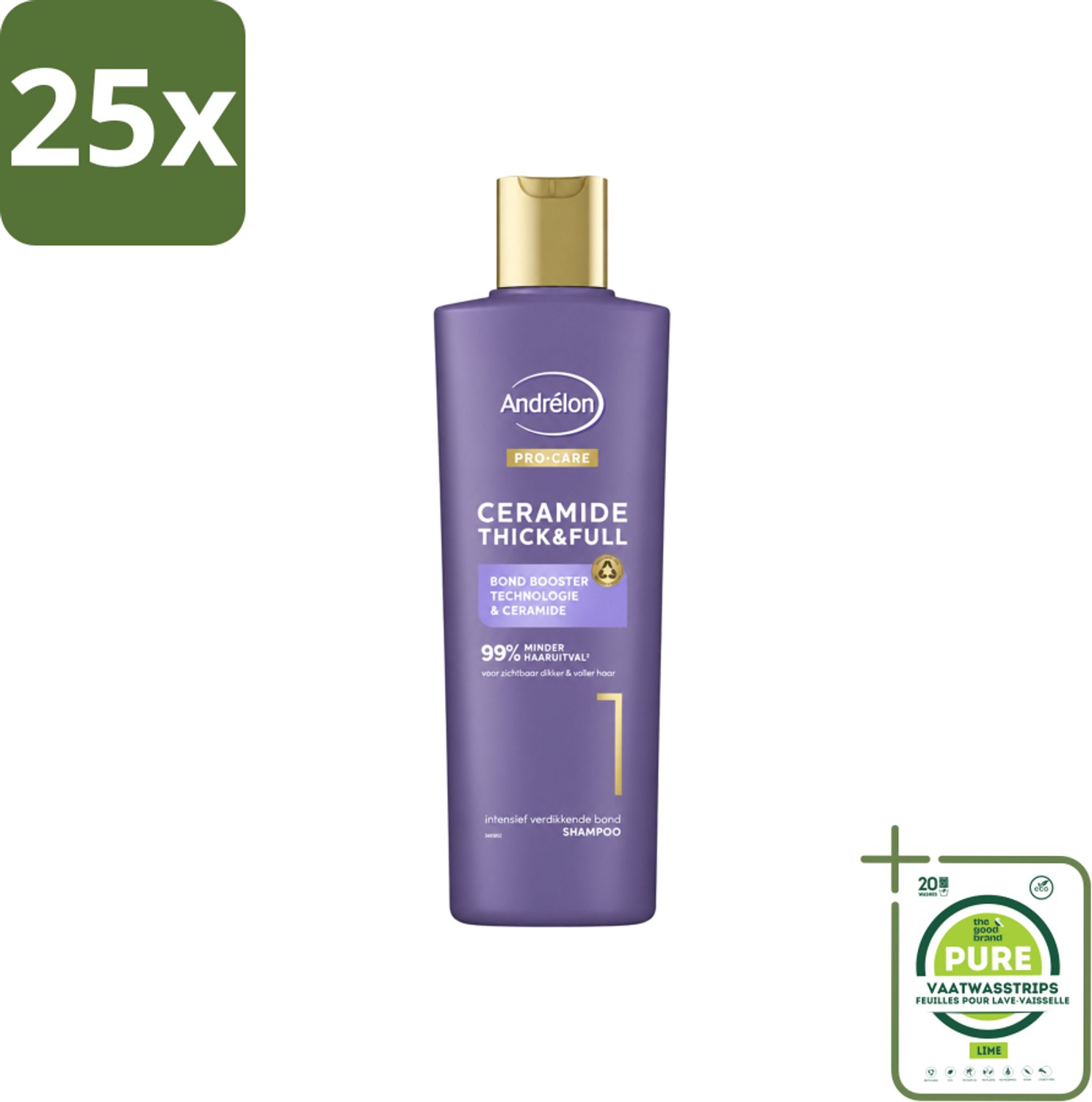 25 x Andrélon – Shampoo – Pro Care – 250 ml - Grootverpakking - Vaatwasstrips - Dikker Haar - Versterkt Haar - Haaruitval Verminderen - Breukbestendig Haar - Ceramide Shampoo