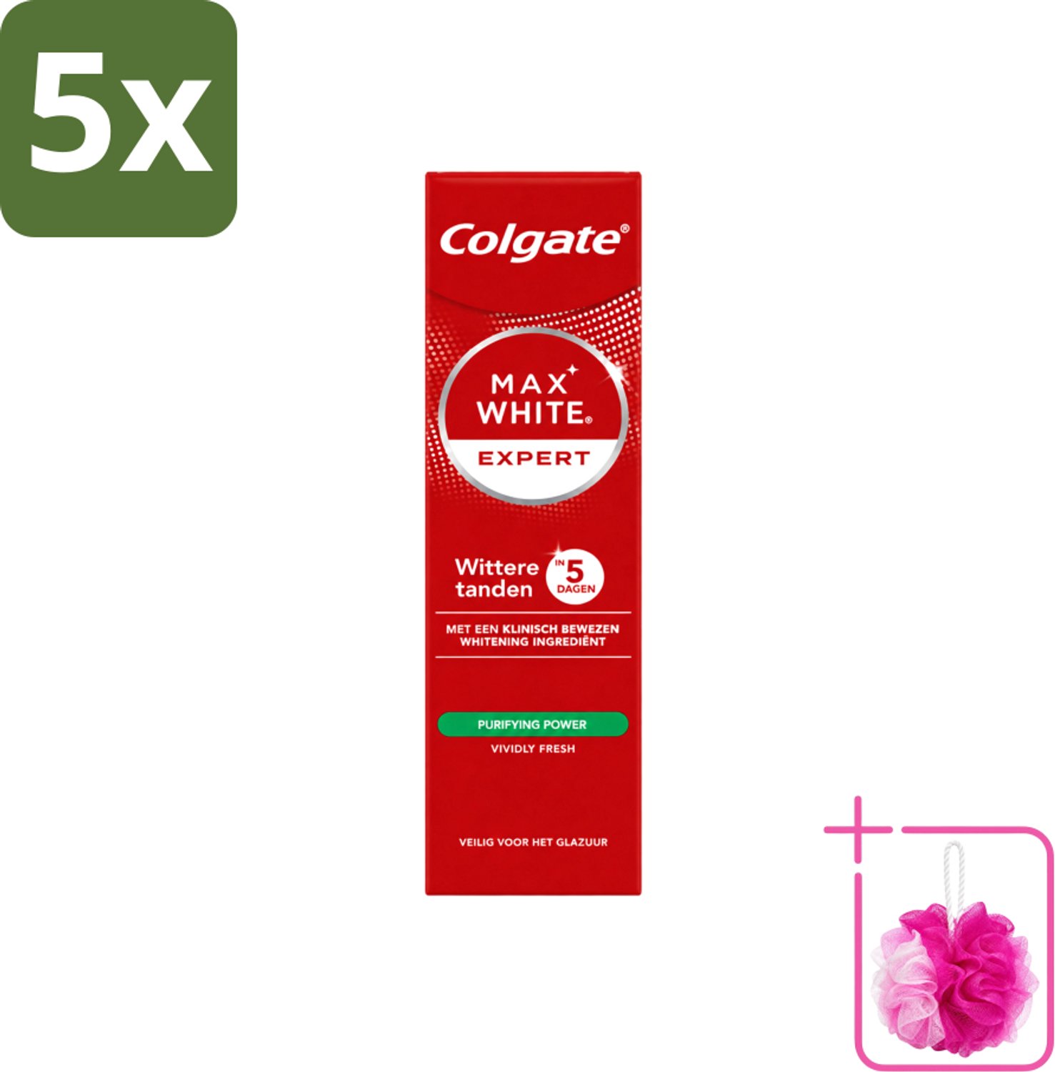 5 x Colgate – Max White Expert Purifying Power – Tandpasta – 75 ml - Bulkverpakking - Tandpasta - Douchemop - Witte tanden