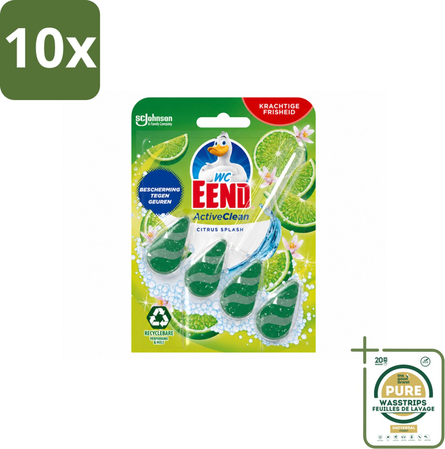 10 x WC Eend – Toiletblok – Active Clean – Citrus – 38 g - Wasstrips - Toiletblok - Toilet Reinigen - Toilet Schoonmaken - Toilet Blok - Toiletgeur
