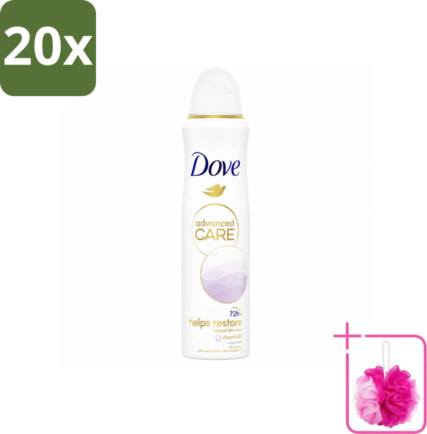 20 x Dove – Deodorant Spray – Clean Touch – 150 ml - Bulkverpakking - Anti-transpirant - Douchemop - Deodorant spray