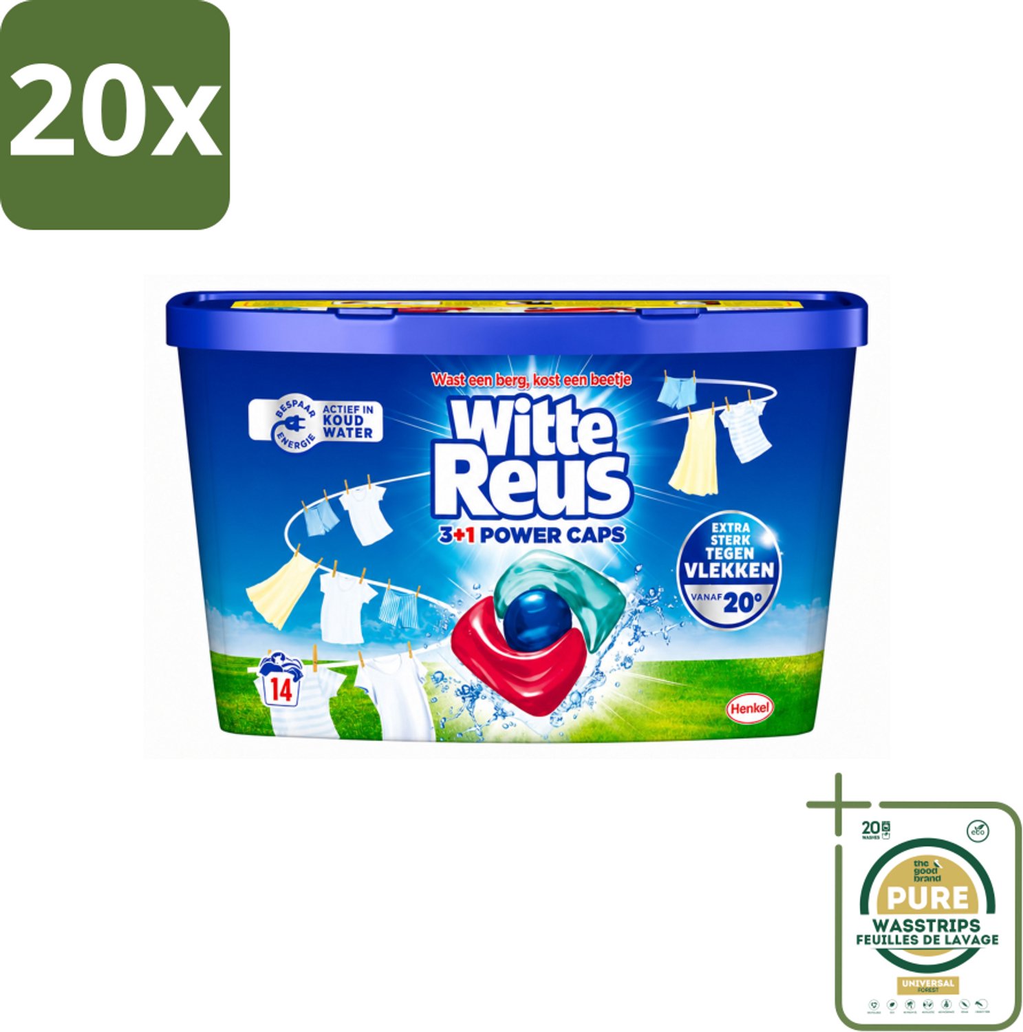 20 x Witte Reus - Wasmiddel - Power Caps 3+1 - 14 Capsules - Wasstrips - Wasmiddel - Power Caps - Witmaken - Wasresultaat - Wasgoed
