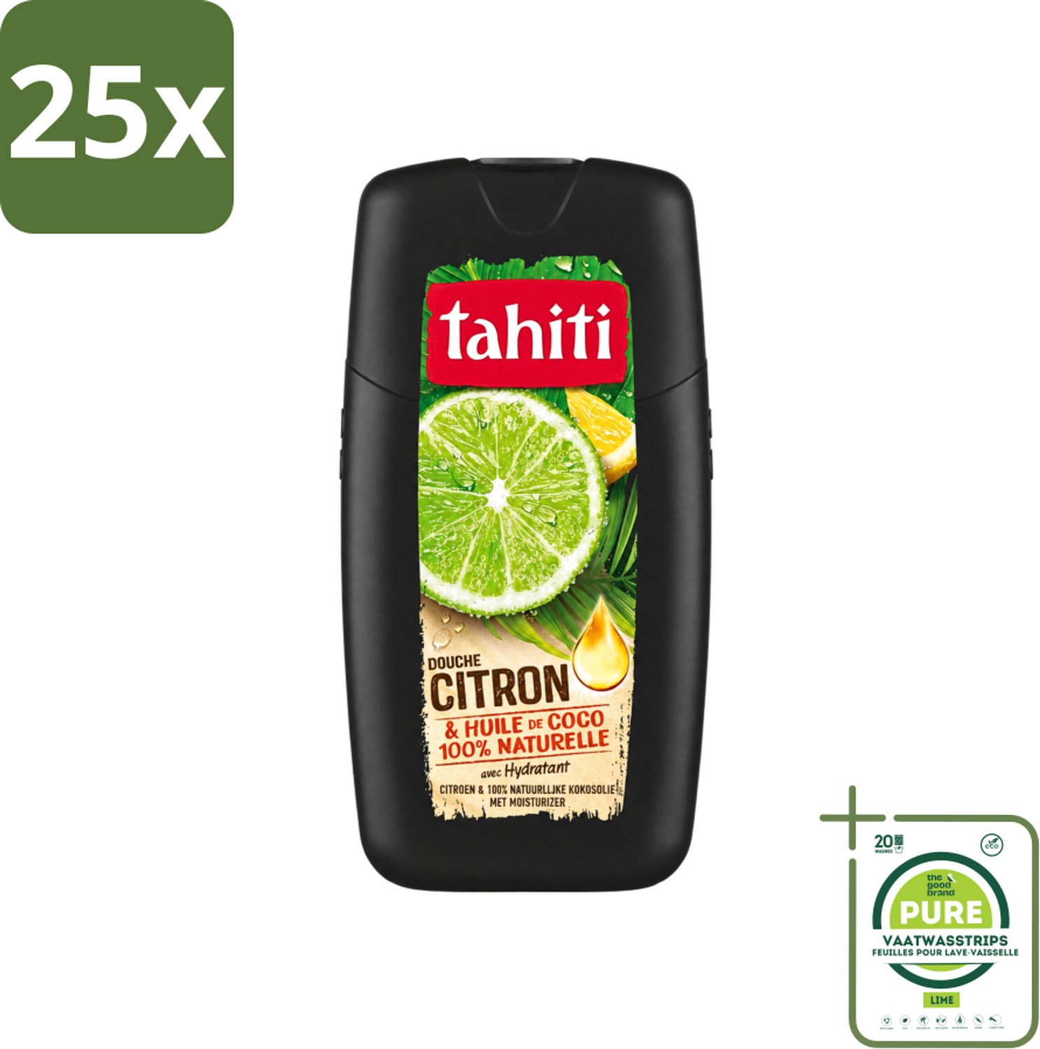 25 x Tahiti - Douchegel - Citroen & Kokosolie - Hydraterend - 250 ml - Grootverpakking - Vaatwasstrips - Douchegel Citroen Kokosolie - Hydraterende Douchegel - Citroengeur Douchegel - Kokosolie Douchegel - Natuurlijke Douchegel