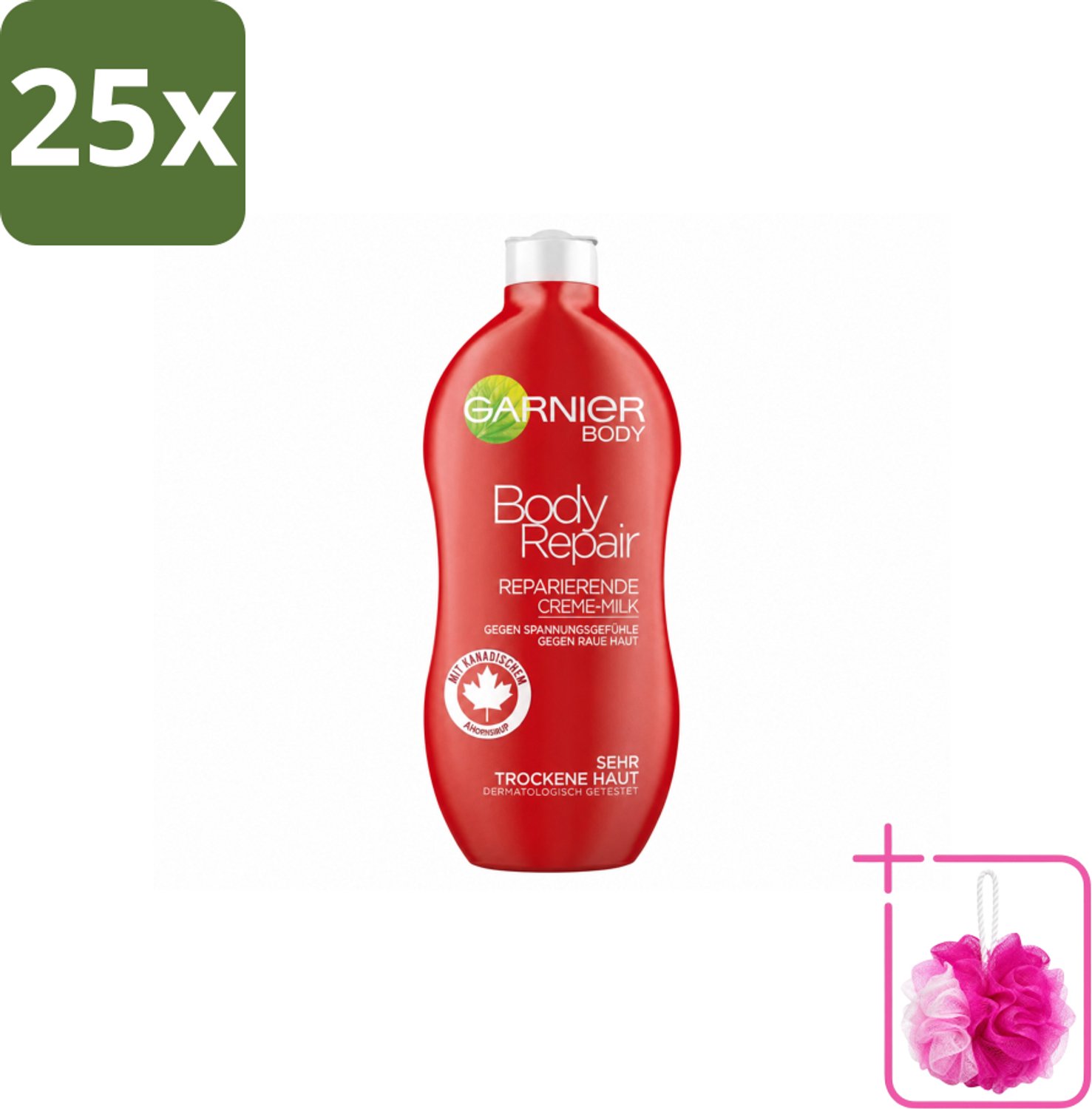 25 x Garnier - Body - Bodylotion - Repair - Herstellend & Hydraterend - 400 ml - Bulkverpakking - Herstelende bodylotion - Douchemop - Hydraterende bodylotion