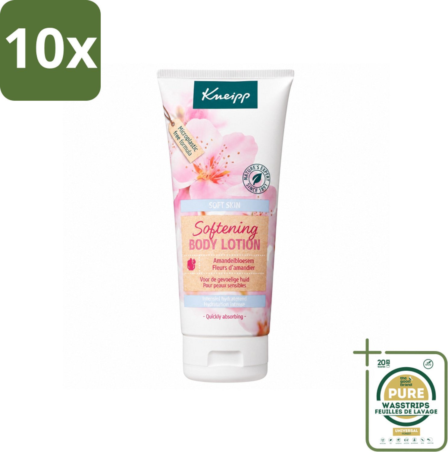 10 x Kneipp - Body lotion - Soft Skin - Amandelbloesem - 200 ml - Wasstrips - Gevoelige Huid Verzorging - Amandelolie - Hydraterende Crème - Zachte Huid - Huidverzorging