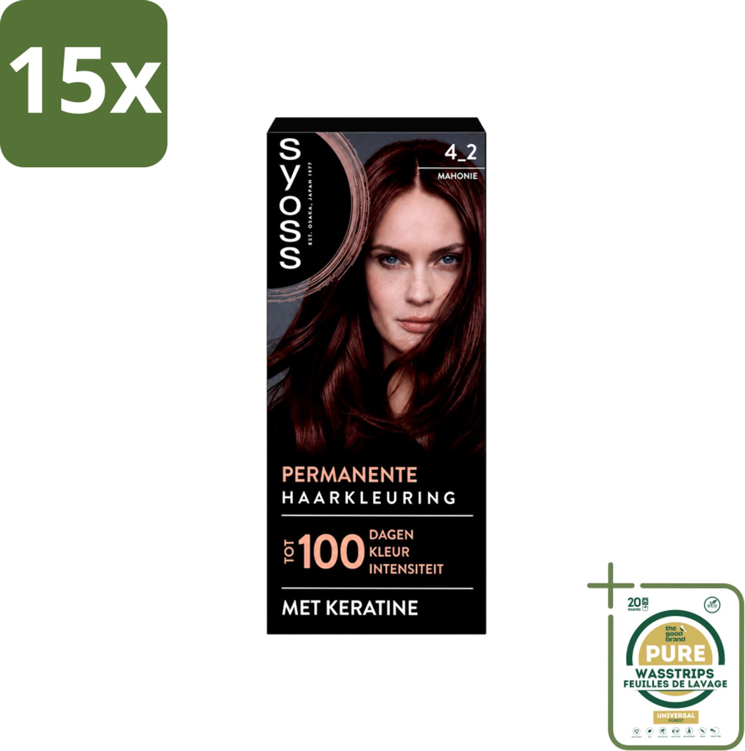 15 x SYOSS - Coloration 4-2 Mahonie - Haarverf - Grijsdekking - Vermindert Haarbreuk - Wasstrips - Haarverf - Grijsdekking - Permanent Haarverf - Keratine - Haarkleur