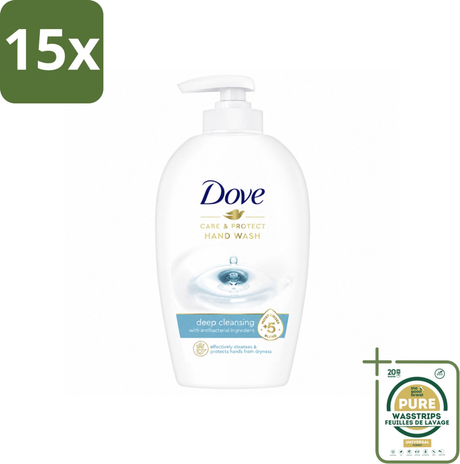 15 x Dove Handzeep - Care & Protect - Diep Reinigend - 250 ml - Wasstrips - Handzeep - Handverzorging - Hydraterende Handzeep - Diep Reinigend Handzeep - Handen Verzorgen