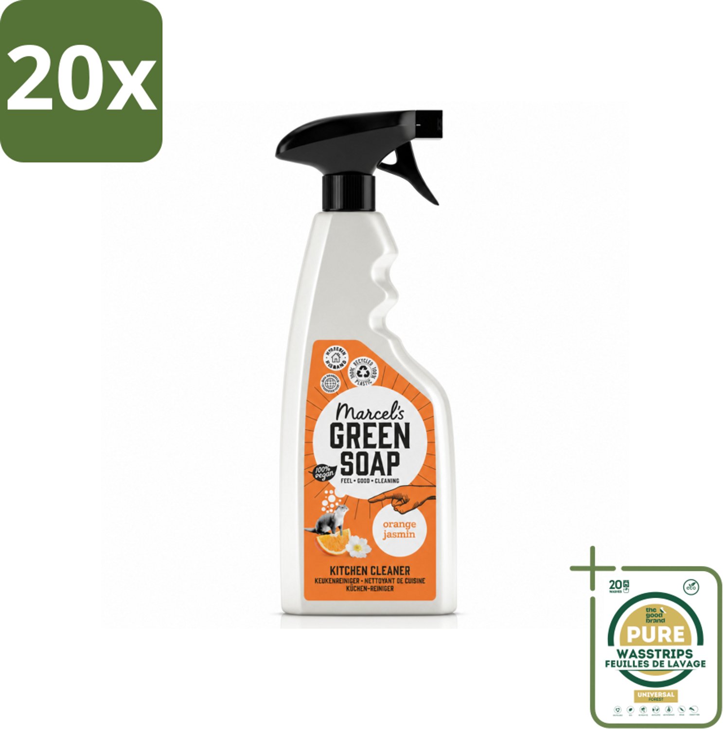 20 x Marcel's Green Soap - Keukenreiniger - Sinaasappel & Jasmijn - Tegen vet & vuil - 500 ml - Wasstrips - Keukenreiniger - Vet En Vuil Verwijderen - Natuurlijke Reiniger - Milieuvriendelijke Schoonmaak - Keuken Reinigen