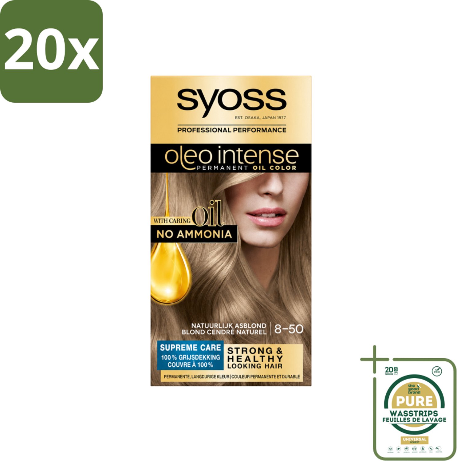 20 x SYOSS - Oleo Intense 8-50 - Haarverf - Permanente Haarkleuring - Natuurlijk Asblond - Langdurige Kleur - Wasstrips - Haarverf - Permanente Haarkleuring - Olieformule - Grijsdekking - Haarverf Zonder Ammoniak