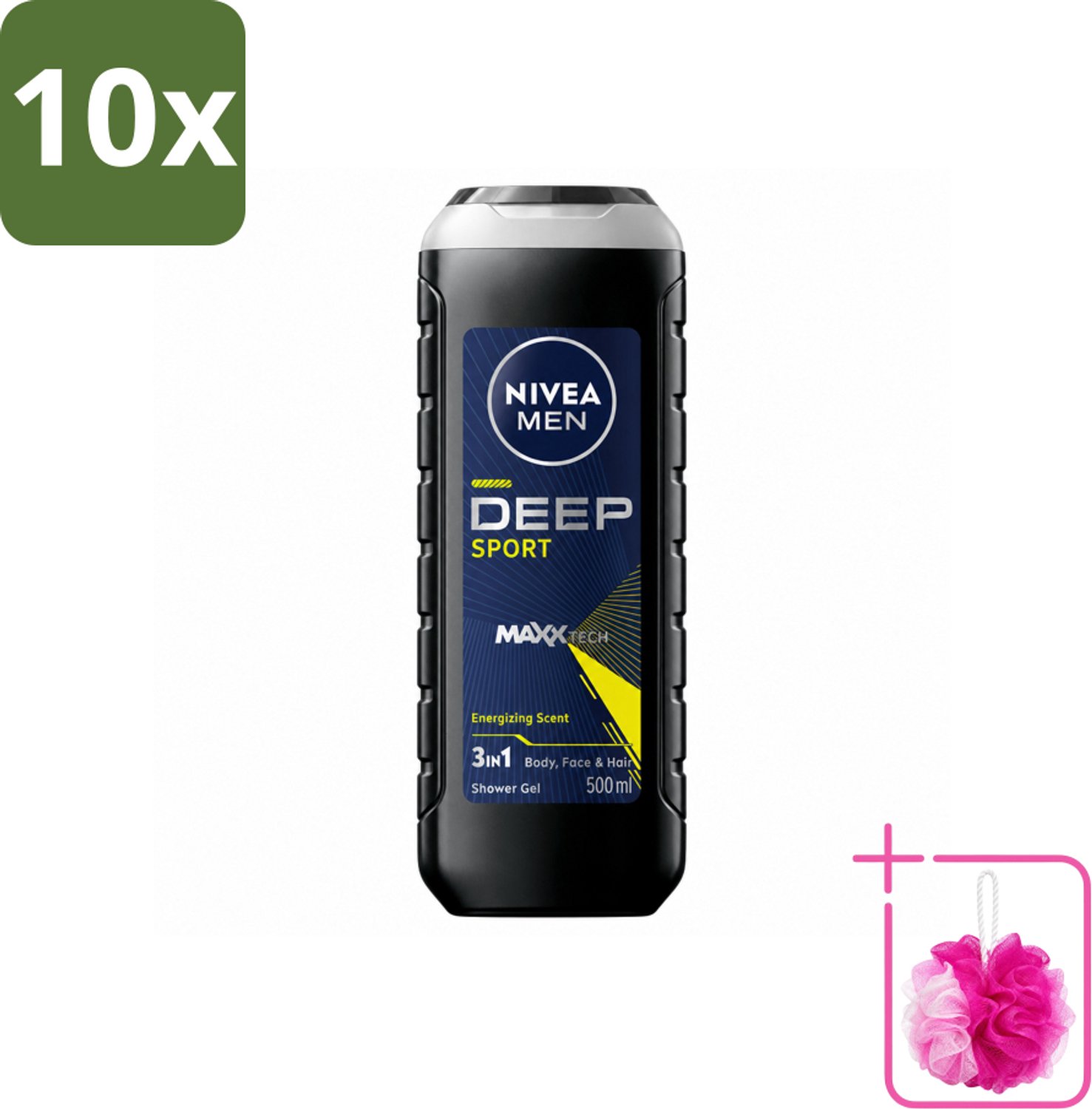 10 x NIVEA MEN - Douchegel - Deep Sport - 500 ml - Bulkverpakking - Sportdouchegel - Douchemop - Mannelijke douchegel