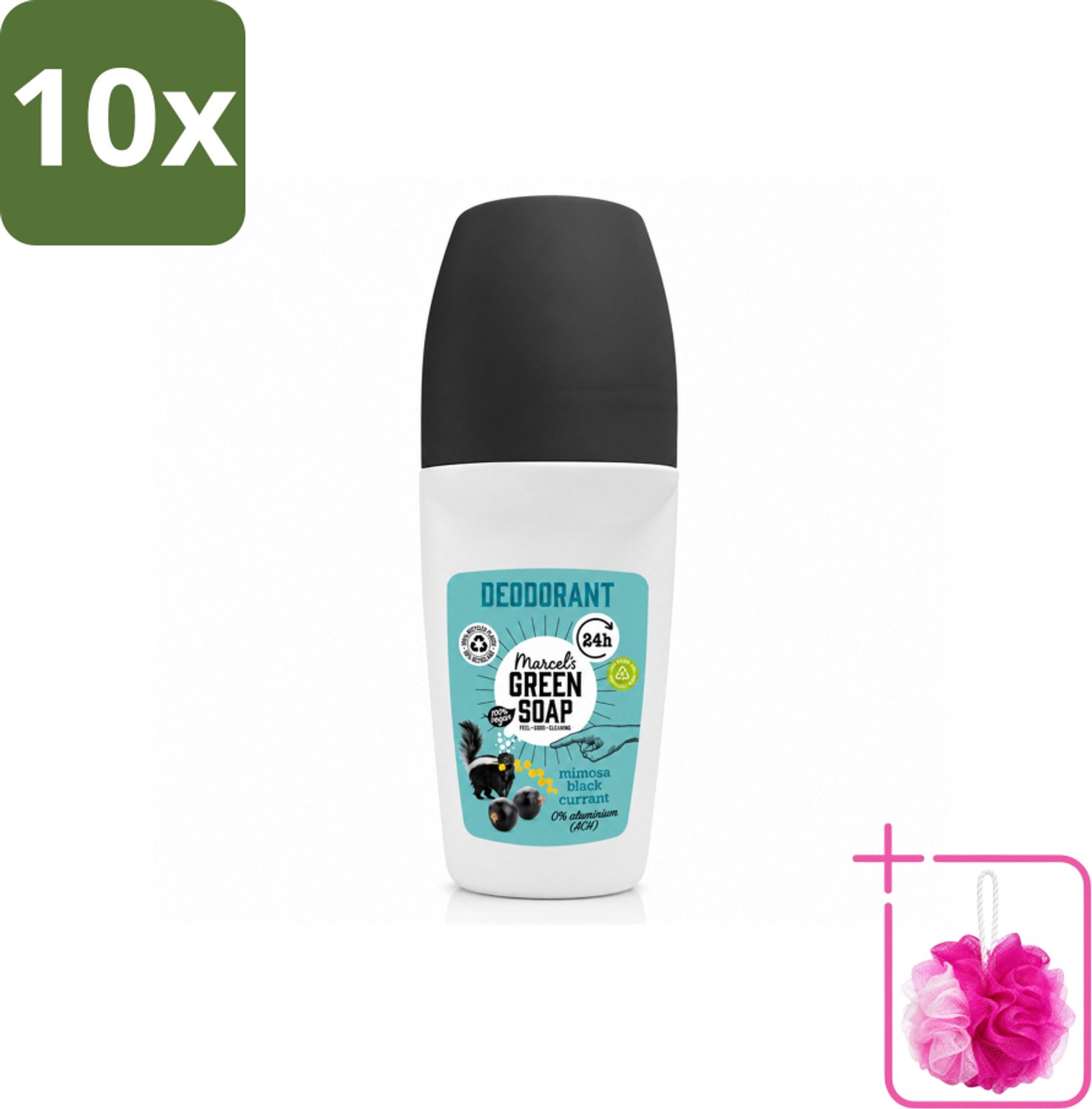 10 x Marcel's Green Soap - Deodorant Roller - Mimosa & Blackcurrant - Langdurige frisheid - 50 ml - Bulkverpakking - Deodorant - Douchemop - Deodorant Roller