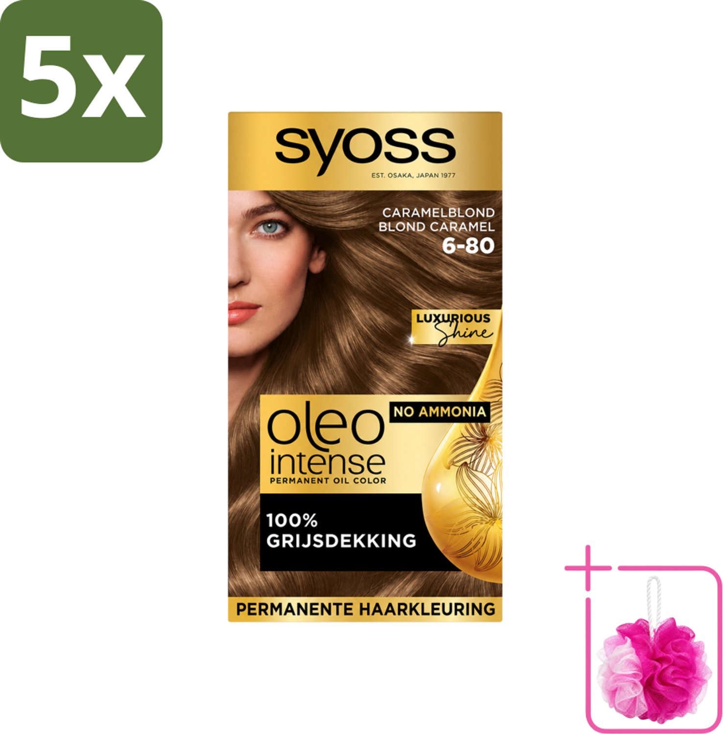5 x SYOSS - Oleo Intense 6-80 - Haarverf - Permanente Haarkleuring - Caramelblond - Langdurige Kleur - Bulkverpakking - Haarkleur - Douchemop - Caramelblond