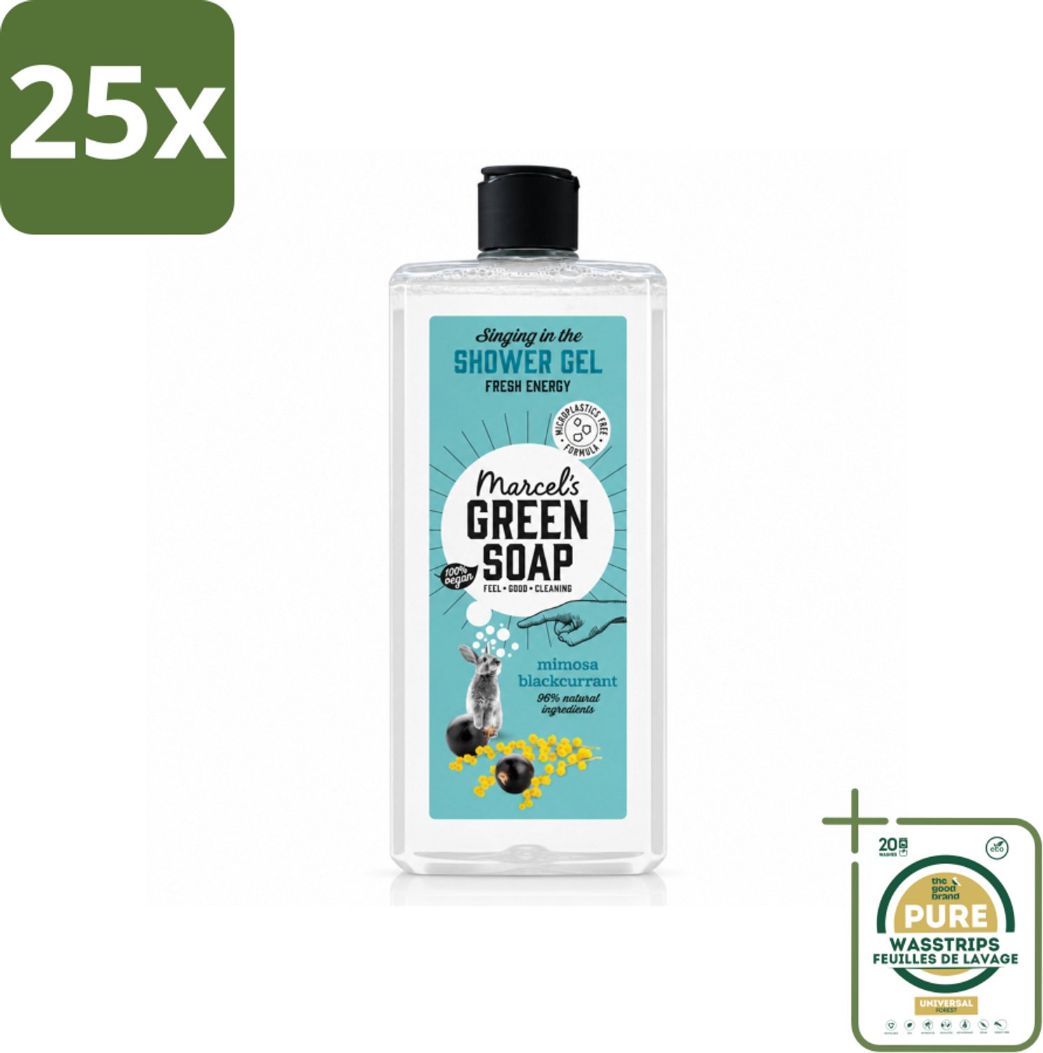 25 x Marcel's Green Soap - Douchegel - Mimosa & Zwarte Bes - Verzorgend & zacht - 300 ml - Wasstrips - Douchegel - Natuurlijke Douchegel - Ecologische Douchegel - Vegan Douchegel - Verzorgende Douchegel