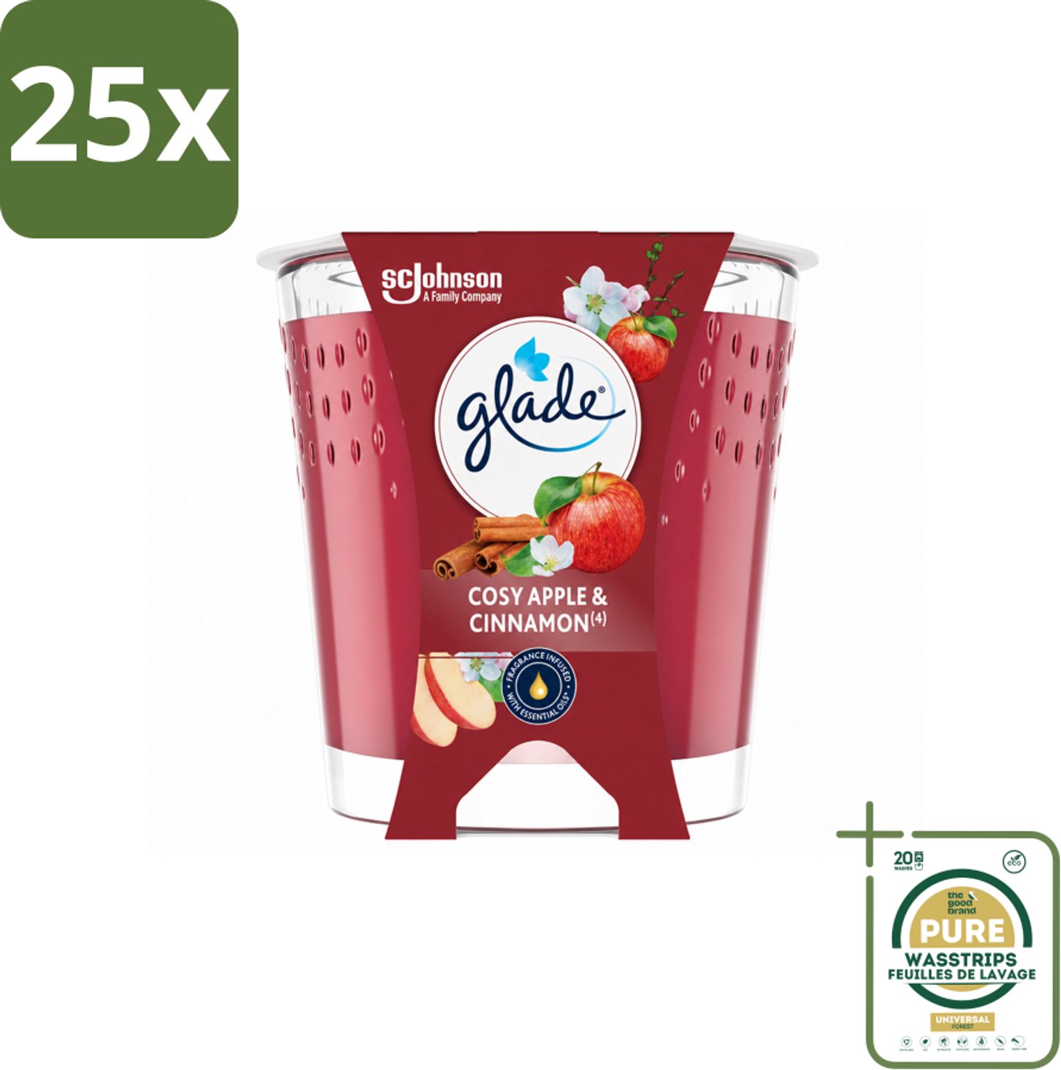 25 x Glade - Geurkaars Cosy Appel Kaneel - 100% Raapzaadwas & Vegan - 112 g - Wasstrips - Geurkaars - Vegan - Raapzaadwas - Appel Kaneel - Geur