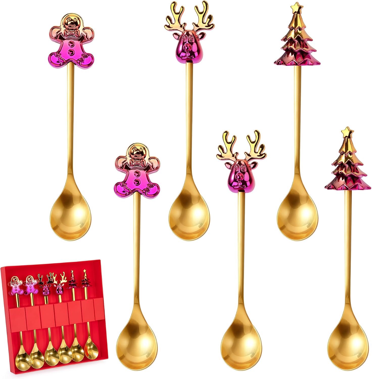 Koffielepel van roestvrij staal, voor dessert, soep, thee, bestek, kerstcadeaus, 6 stuks (goud)