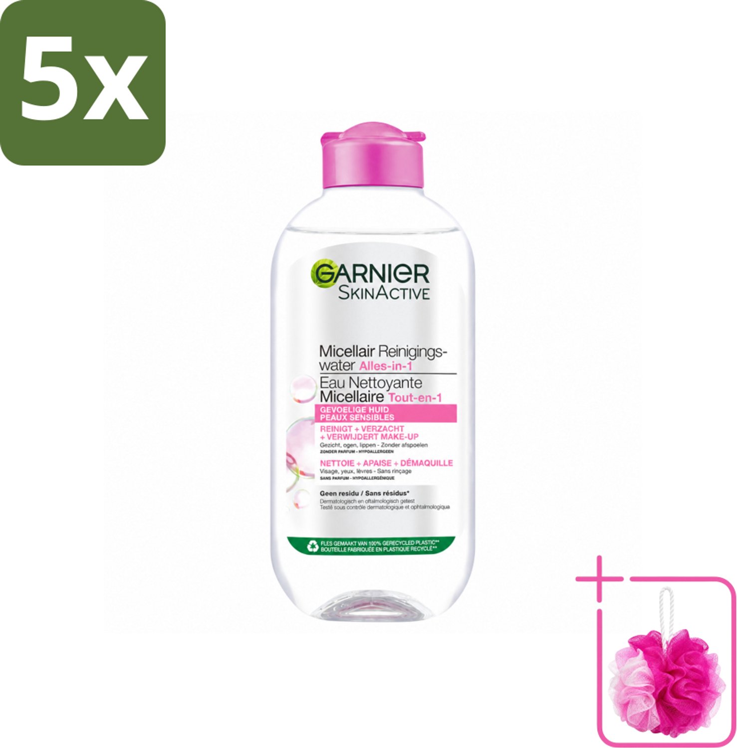 5 x Garnier - SkinActive - Micellair Water - Gevoelige Huid - Gezichtsreiniger - 200 ml - Bulkverpakking - Gevoelige huid - Douchemop - Gezichtsreiniger