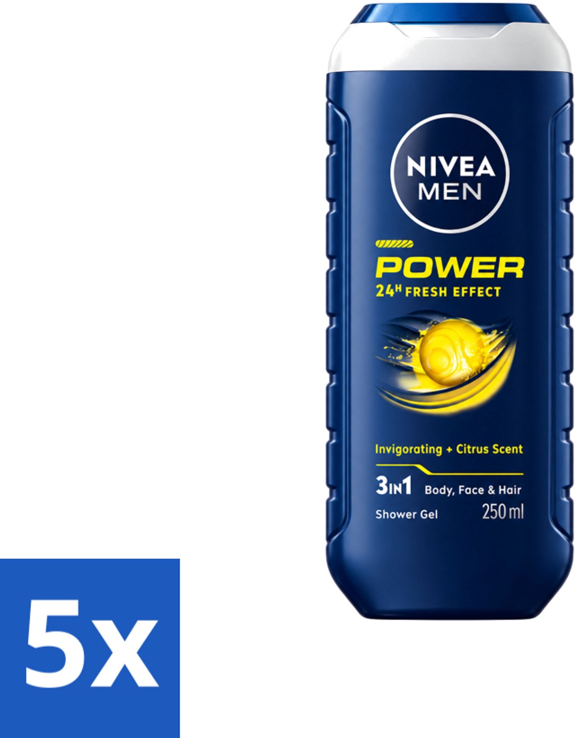 5 x Nivea - Men - Douchegel - Power Refresh - 250 ml - Voordeelverpakking - 5 stuks