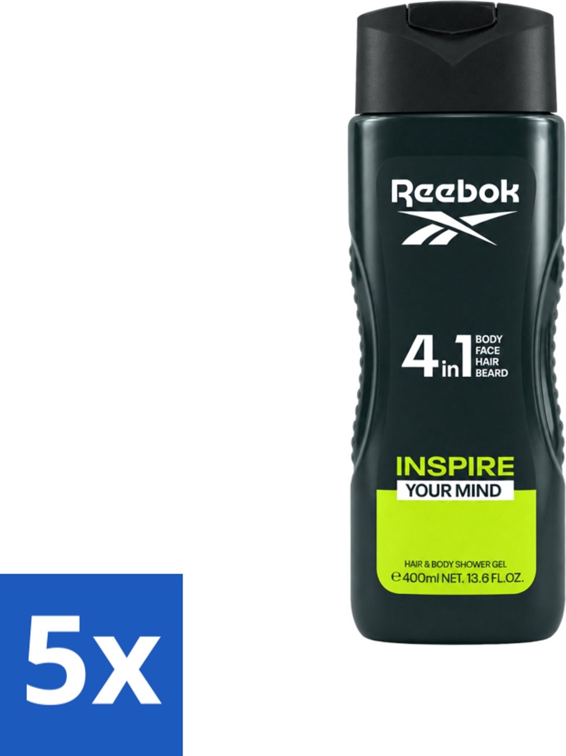 5 x Reebok - Inspire Your Mind - Douchegel - 4 in 1 - 400 ml - Voordeelverpakking - 5 stuks
