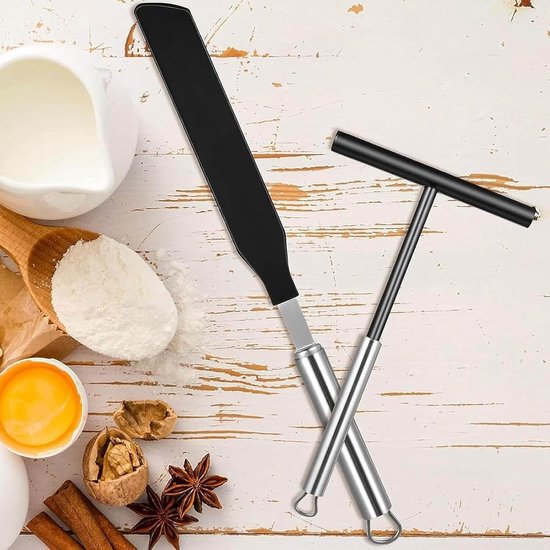 Crêpes-spatel van roestvrij staal, spatel en strooier voor crêpes, pannenkoeken en spatelkit, professionele pannenkoekenspatel, stendi, voor galetten en pannenkoeken — afbeelding 5