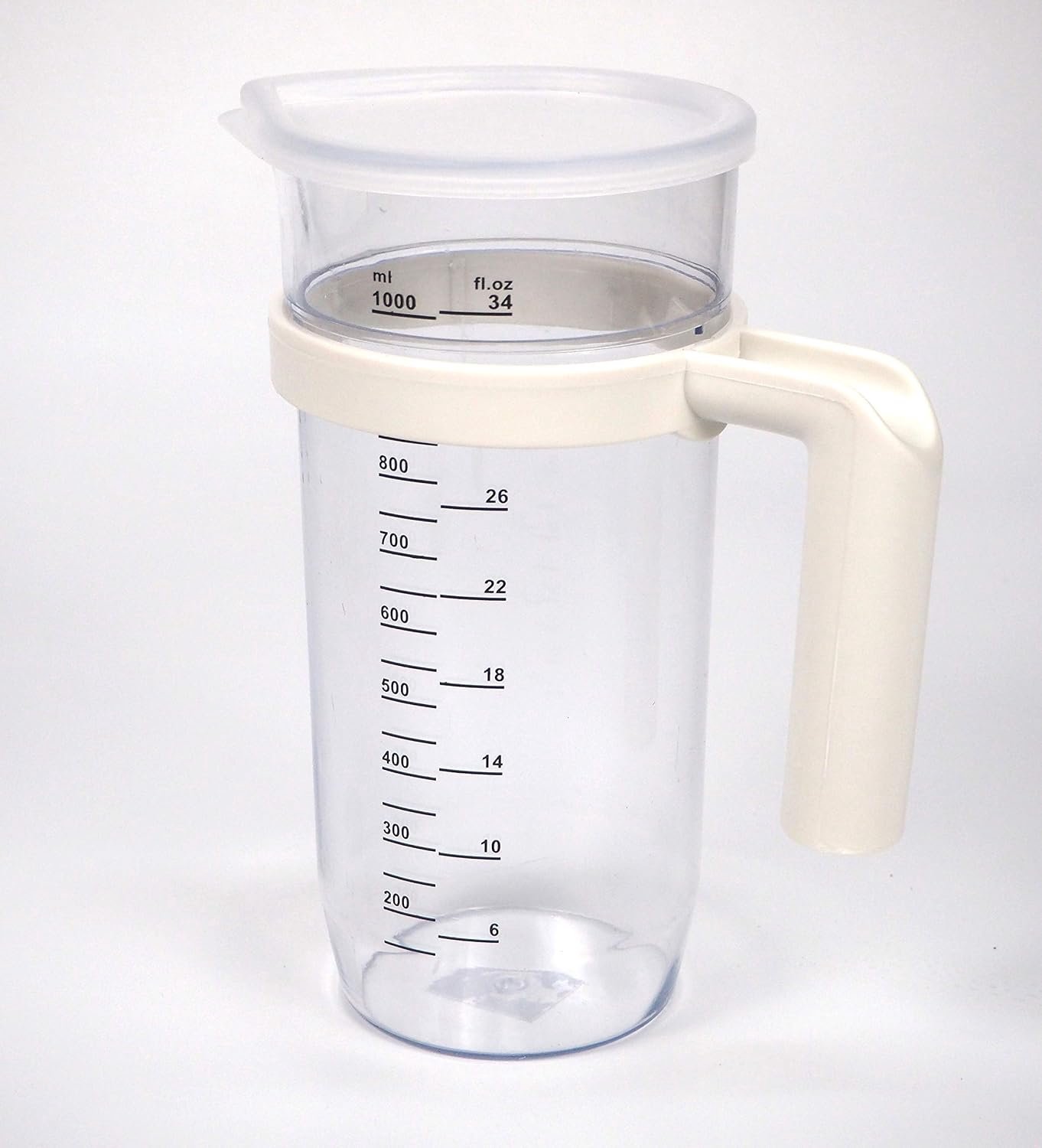 Maatbeker, 1 liter, reservebeker met deksel en afneembaar handvat, voor thuis, transparant