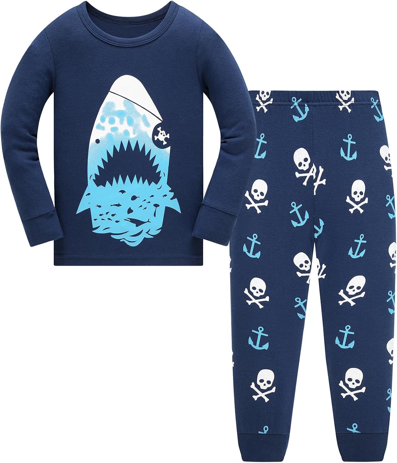 Astronaut, haai, lange mouwen, tweedelige pyjama voor kinderen van katoen, pyjamaset voor de winter, Kerstmis, nachtkleding in de maten voor 1-12 jaar, 9-10 Jaar
