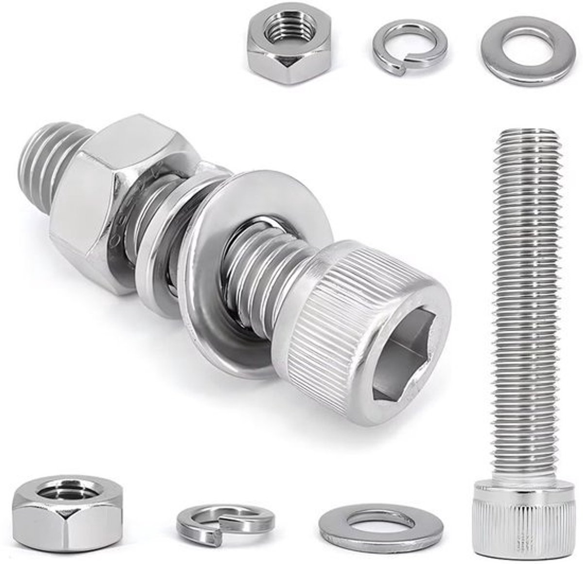 Schroevenset van roestvrij staal - M2 x 35 mm cilinderschroeven met binnenzeskant - Machineschroeven, moeren en sluitringen, assortimentkit, 20 stuks