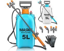 MASKO Drukspuit 3 Liter Zuurbestendig - Onkruidspuit / Plantenspuit / Tuinspuit met Verstelbare Sproeiers, 1,3 m Slang en Draagriem - Lichtblauw