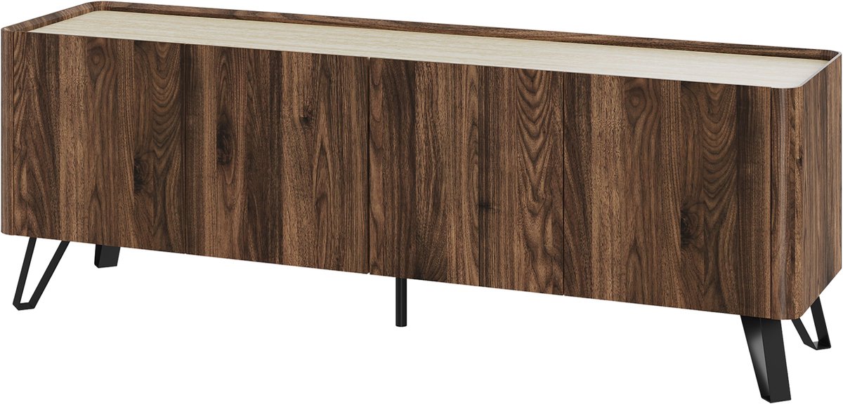 en.casa Tv meubel Trorlon 160x40x55 cm walnootkleurig en travertijn [en.casa]