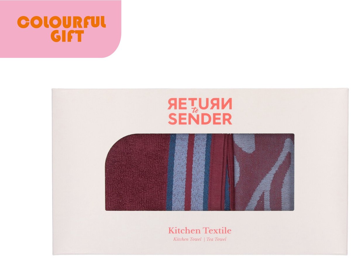 Return to Sender | Keuken- en Theedoek Carina | 50x70 cm | Burgundy met Geschenkdoos