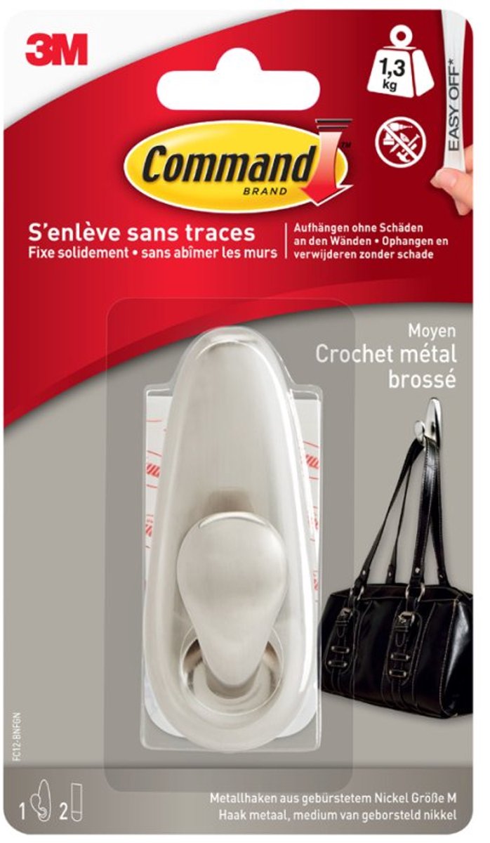 3M Command-Forever Classic metalen haak L (l x b x h) 105 x 41 x 41 mm Nikkel (geborsteld) Inhoud: 1 stuk(s)