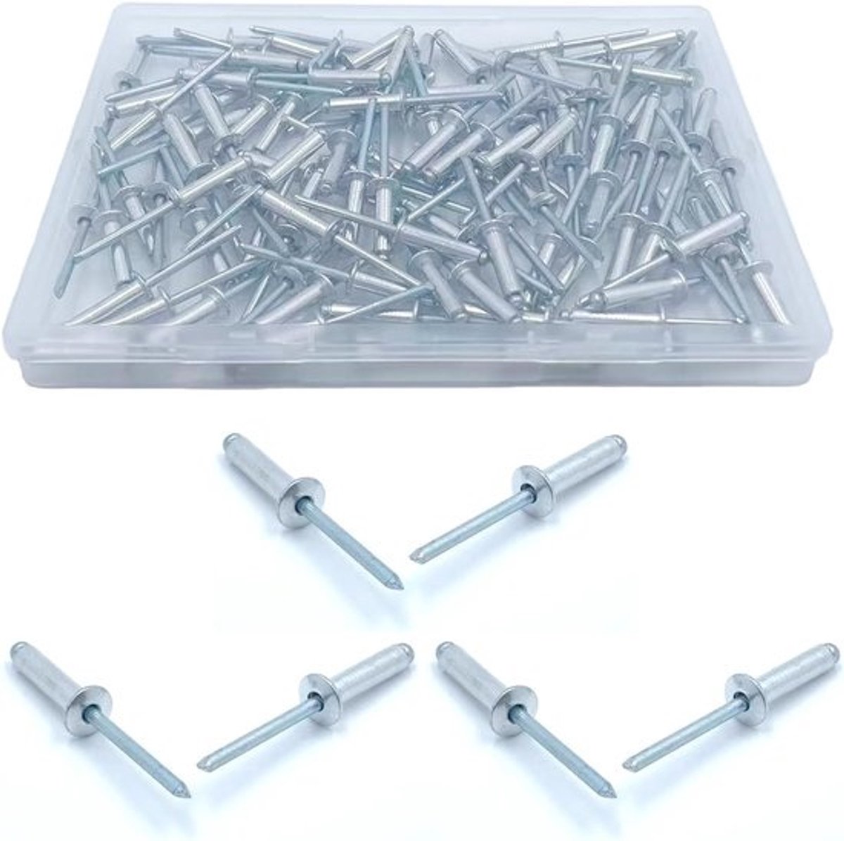 Aluminium blindklinknagels - Set popnagels - Materialen bevestigen - Ontwerp met grote flens - 48 x 20 mm - Zilver