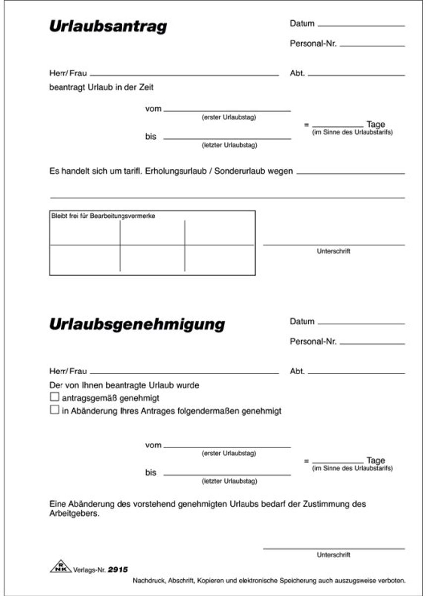 RNK Verlag verlofaanvraag blok, A5, geperforeerd, 50 vel