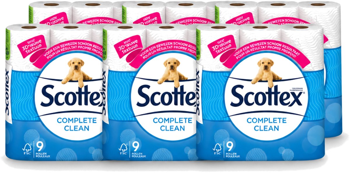 6 x Page Scottex – Toiletpapier – Complete Clean 2-laags – 9 rollen - Voordeelverpakking - 6 stuks