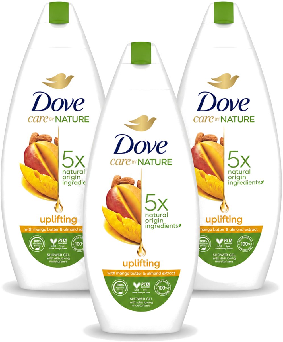 3 x Dove Care By Nature - Uplifting - Douchegel - Mangoboter & Almond Extract - 225 ml - Voordeelverpakking - 3 stuks